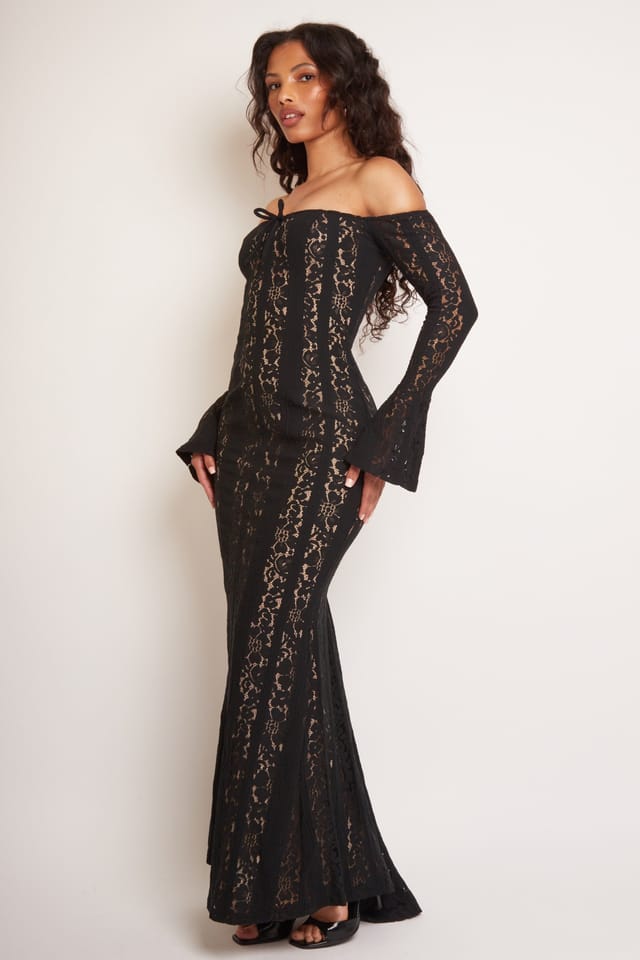 Jaded Rose Jaded Rose Women's Bretty Black Lace Off-Shoulder Floral Maxi Dress - 2