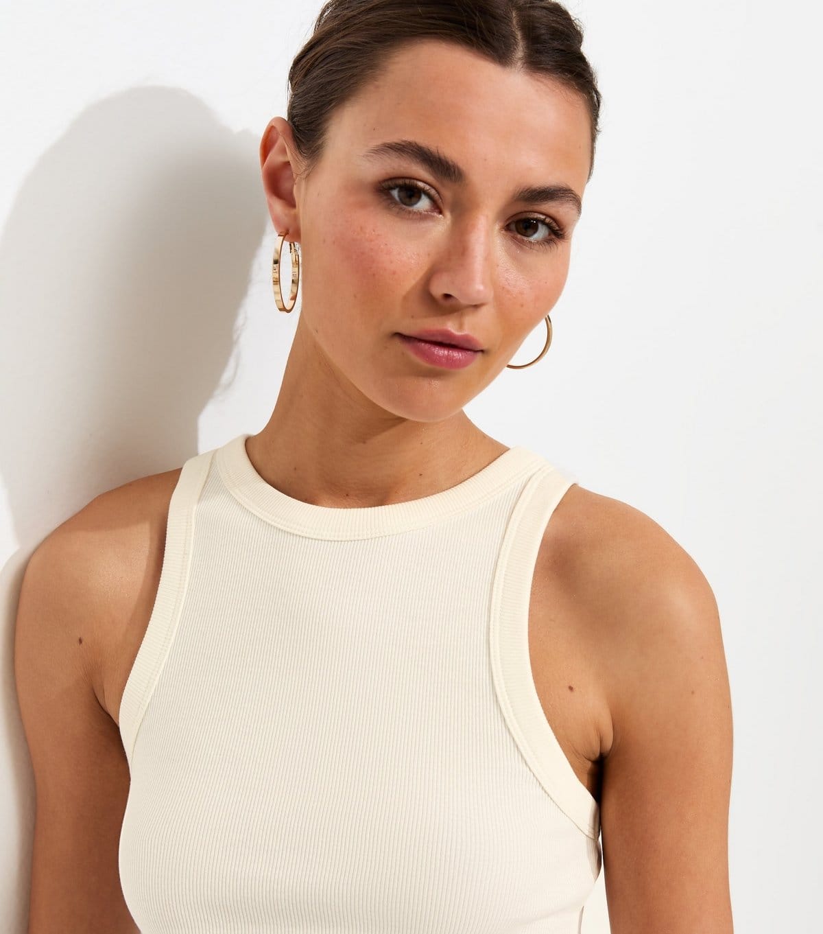 New Look Cream Ribbed Jersey Racer Back Vest Top