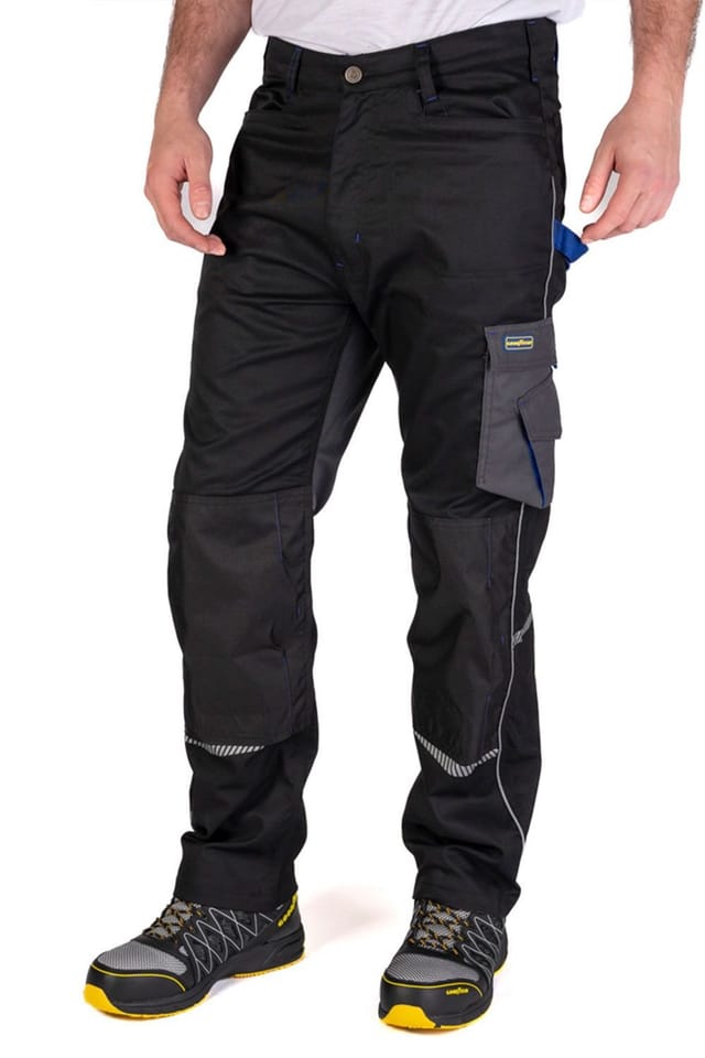Goodyear Goodyear Men's Reflective Detail Knee Pad Pocket Cargo Trousers in Black - 2