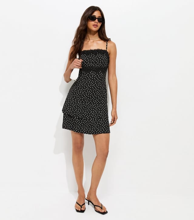 New Look Women's Black Polka Dot Lace Bust Cami Strap Mini Dress New Look - 3
