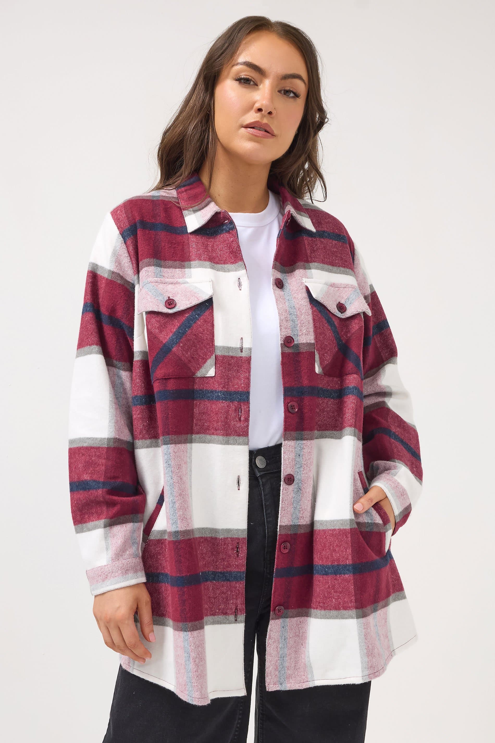 Yours Plus Size Red & White Check Shacket