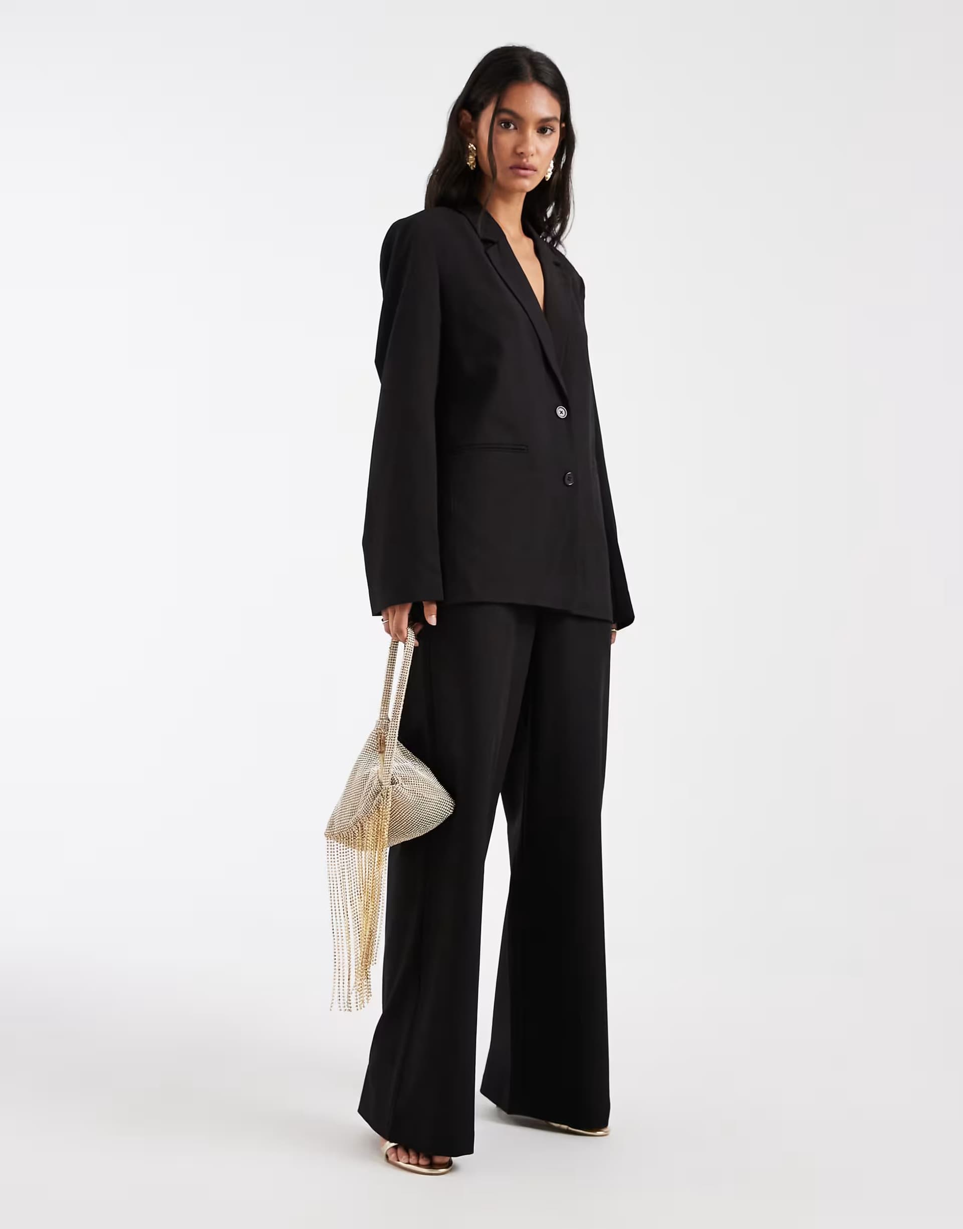 ASOS Pieces wide leg tie waist tailored trousers co-ord in black