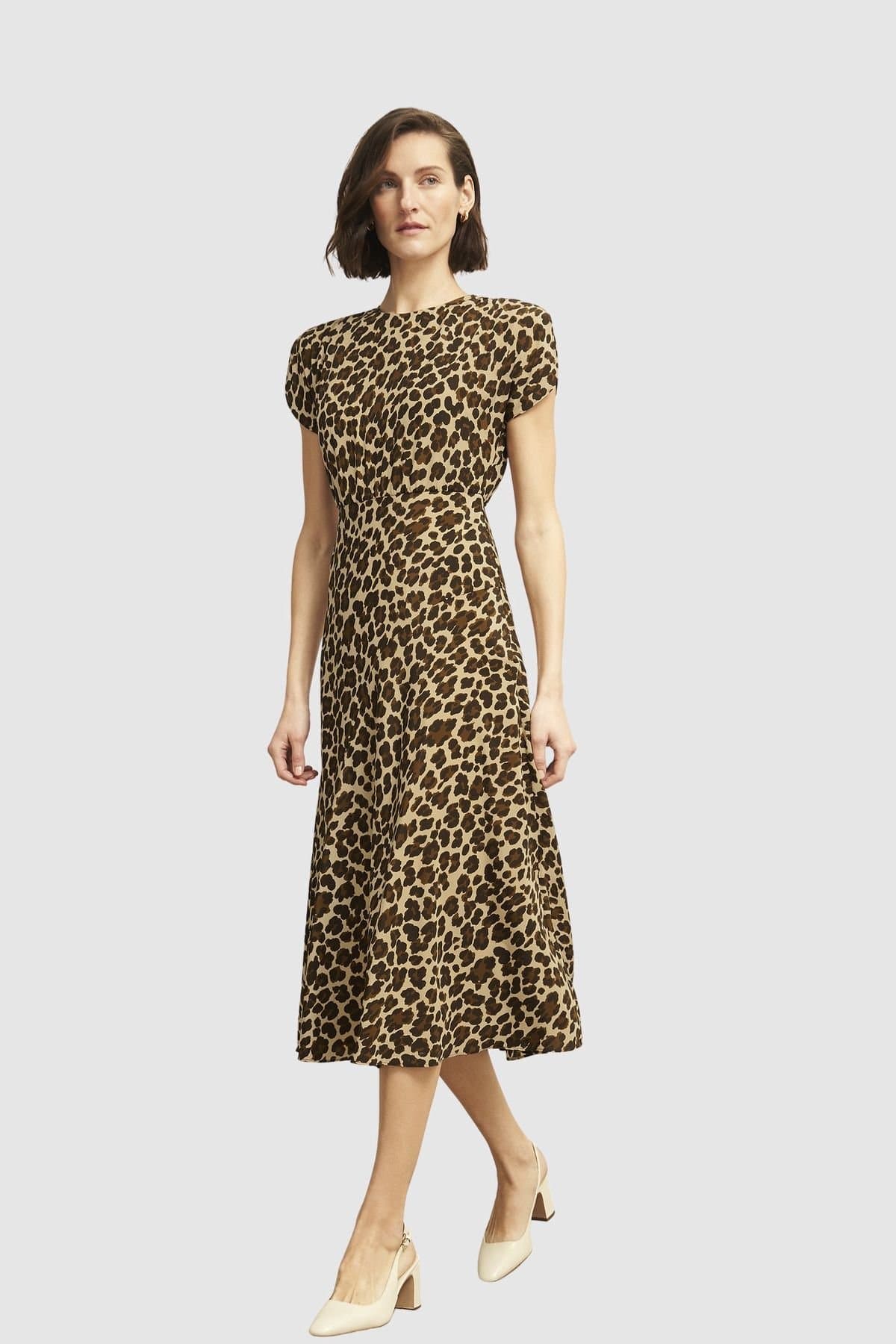 Hobbs London Hobbs London Women's Hampton Short Sleeve Printed Silk Dress in Fawn