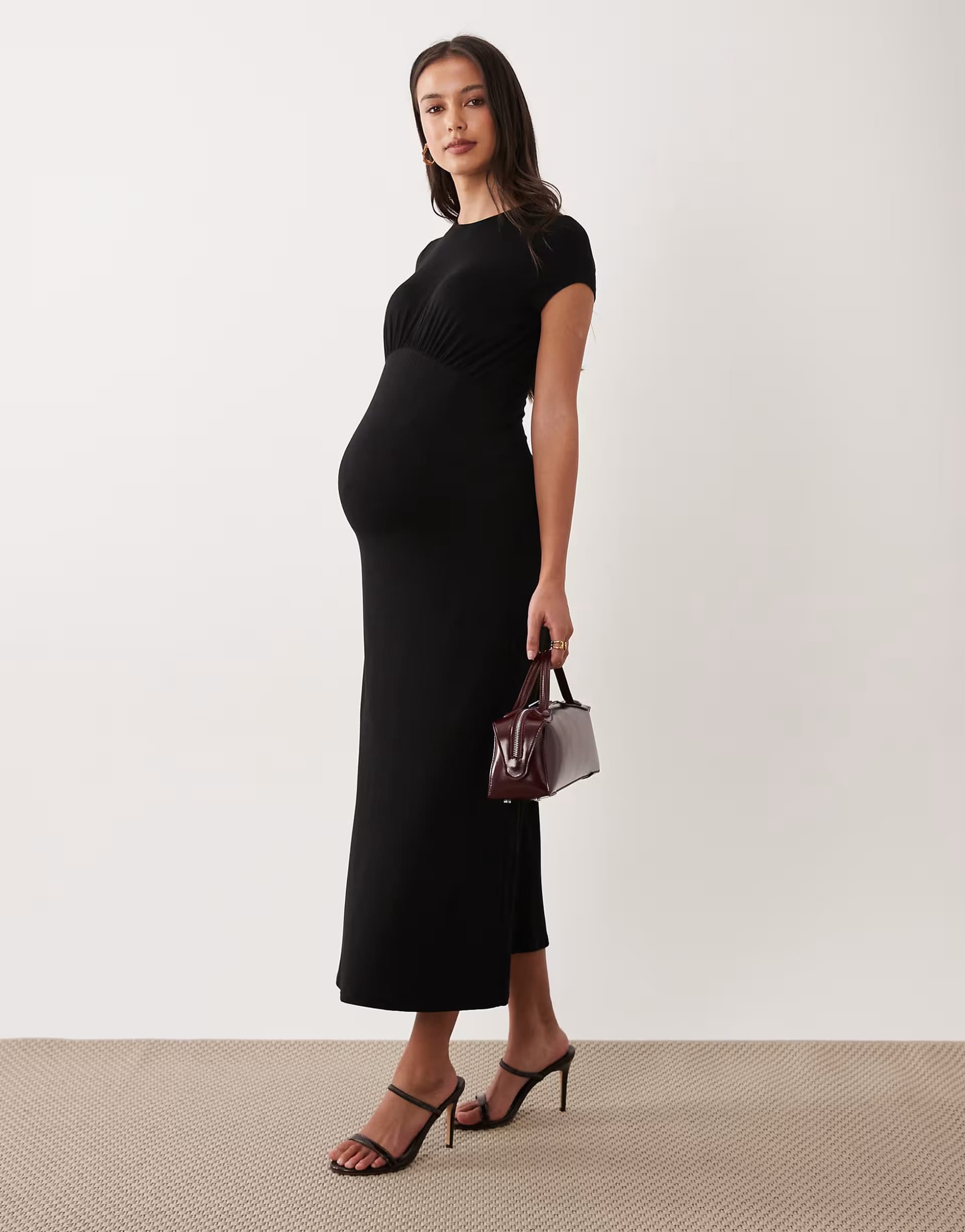 ASOS ASOS DESIGN Maternity ruched front midi tea dress in black