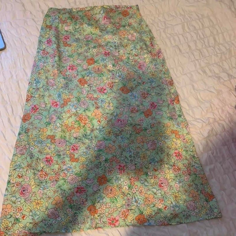 ASOS MIDI maxi satin skirt pastel floral EU 36 6 8 green pink