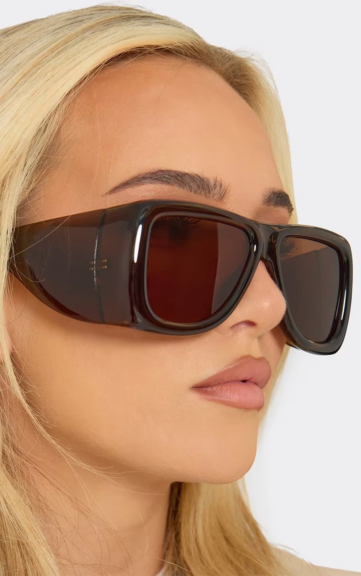 EGO Oversized Thick Framed Tinted Lense Sunglasses In Brown, Women's Size UK 0