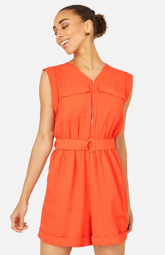Yumi Yumi Women's Utility Style Playsuit in Tangerine - 2