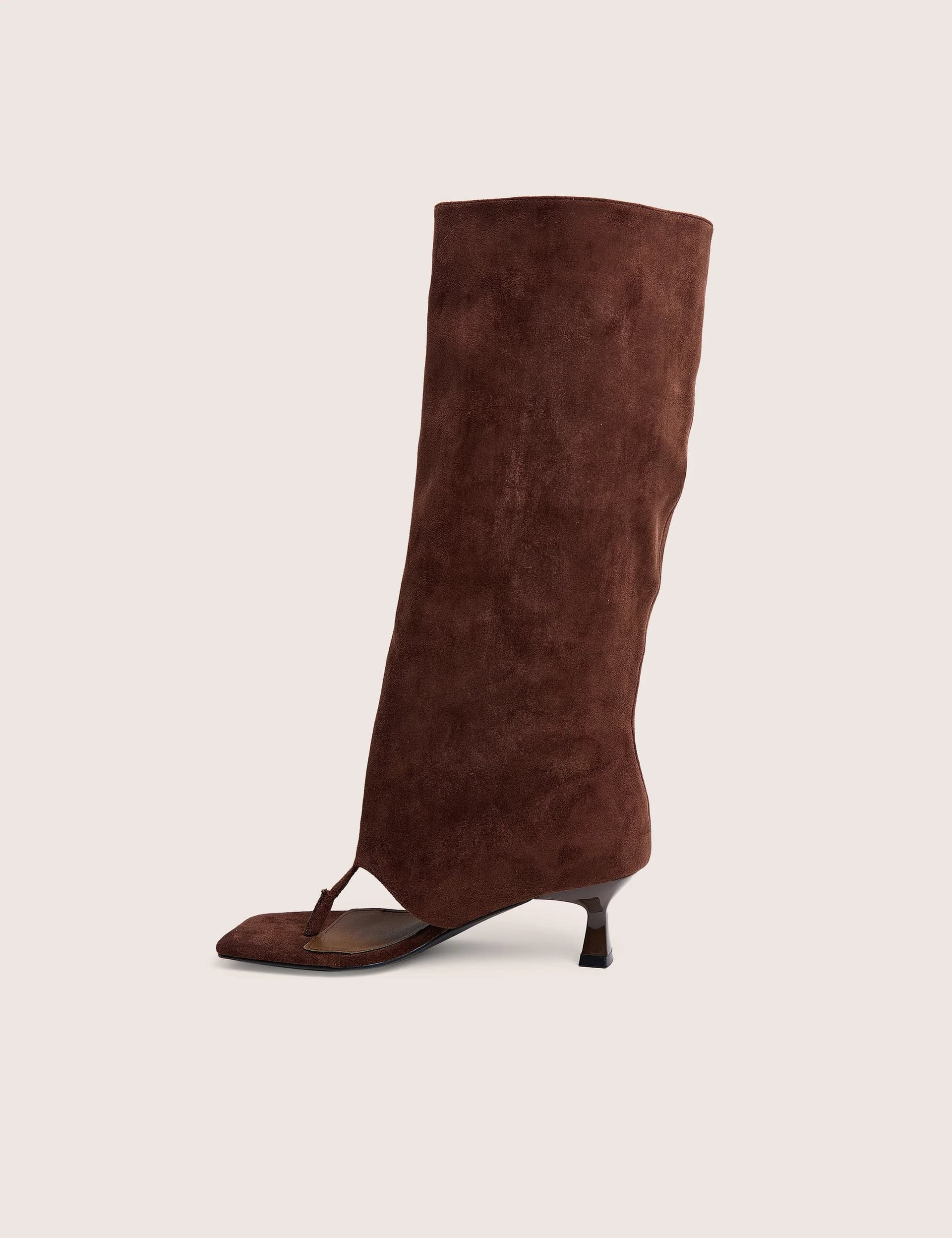 Public Desire Margot Chocolate Peep Toe Knee High Boots
