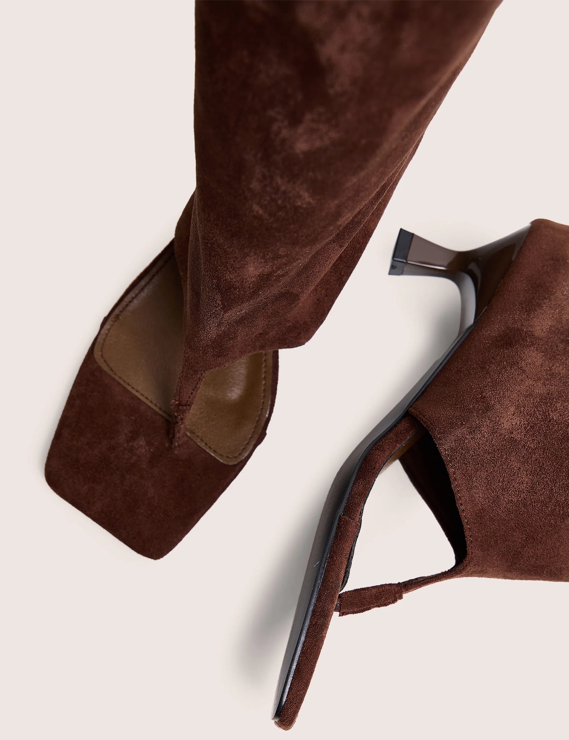 Public Desire Margot Chocolate Peep Toe Knee High Boots - 4