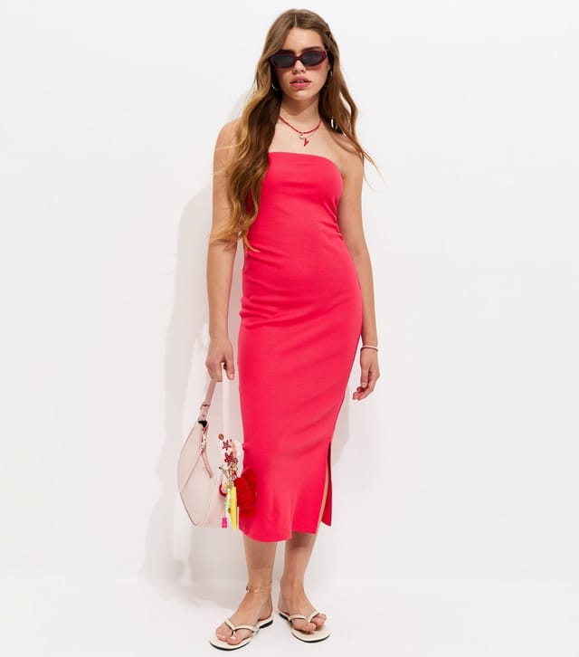New Look Girls' Light Coral Ribbed Jersey Bandeau Maxi Dress New Look - 3
