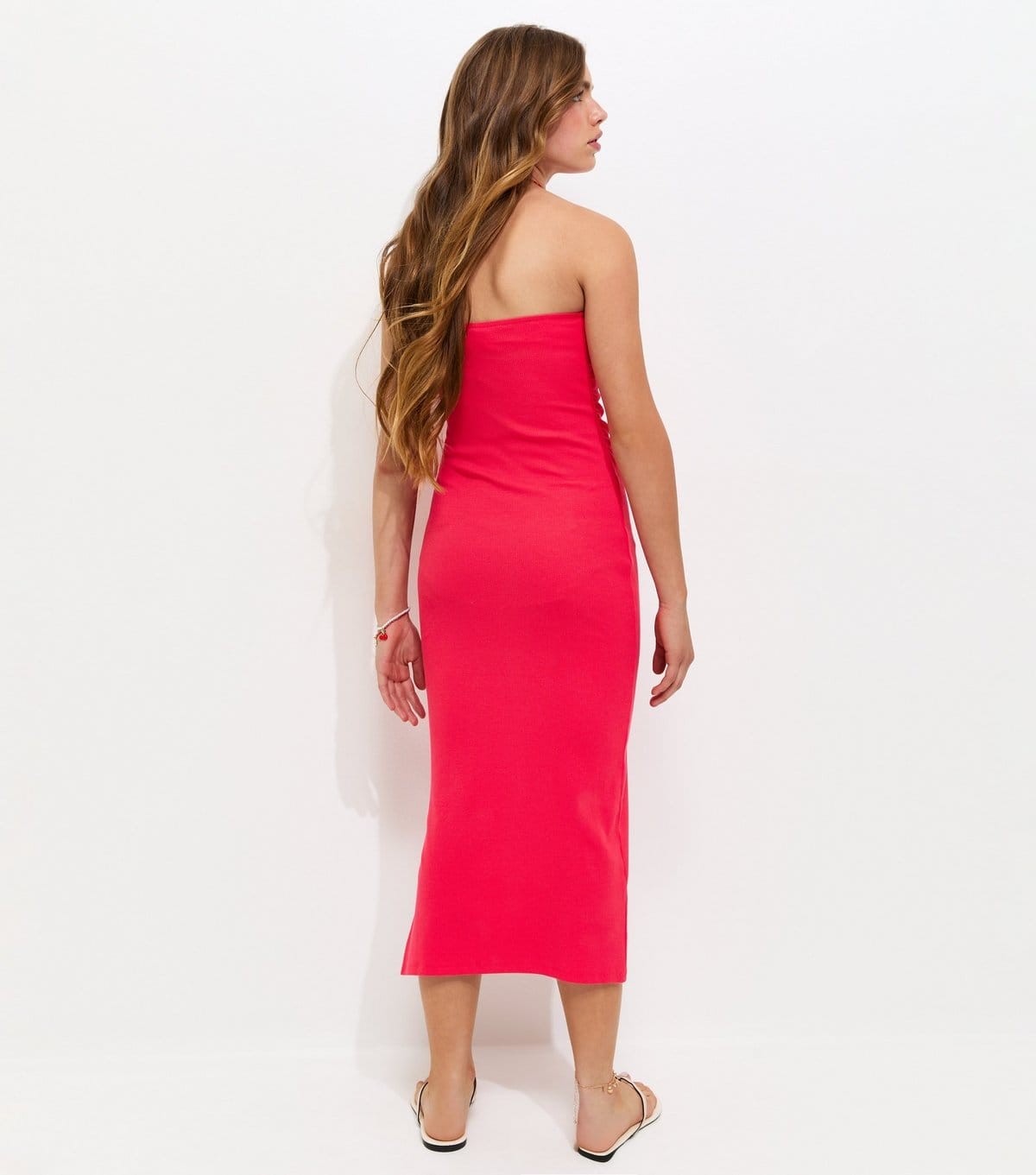 New Look Girls' Light Coral Ribbed Jersey Bandeau Maxi Dress New Look - 4