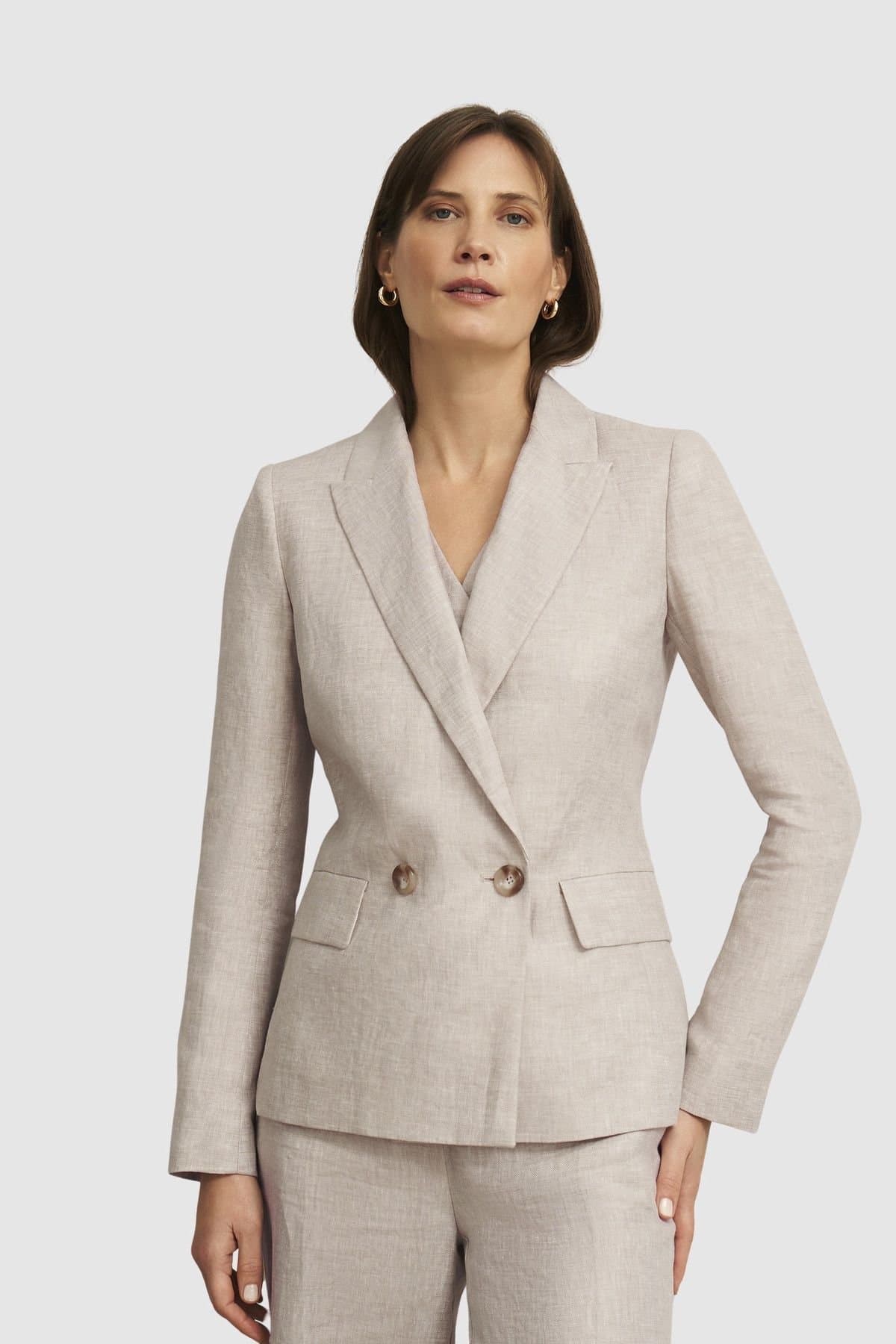 Hobbs London Hobbs London Women's Alessia Double-Breasted Linen Blazer in Light Stone