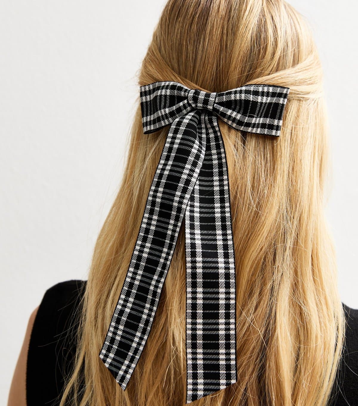 New Look Black Check Ribbon Bow Hair Clip New Look