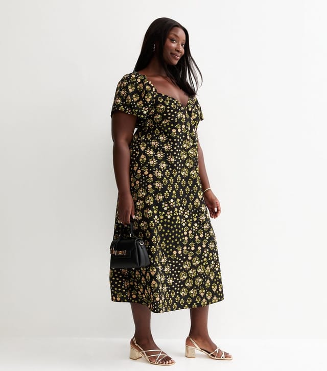 New Look Women's Plus Size Black Tea Floral Midi Dress Curves New Look - 2