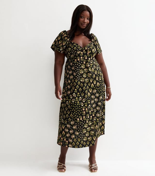 New Look Women's Plus Size Black Tea Floral Midi Dress Curves New Look - 3