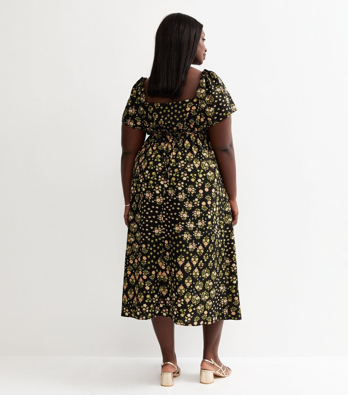 New Look Women's Plus Size Black Tea Floral Midi Dress Curves New Look - 4