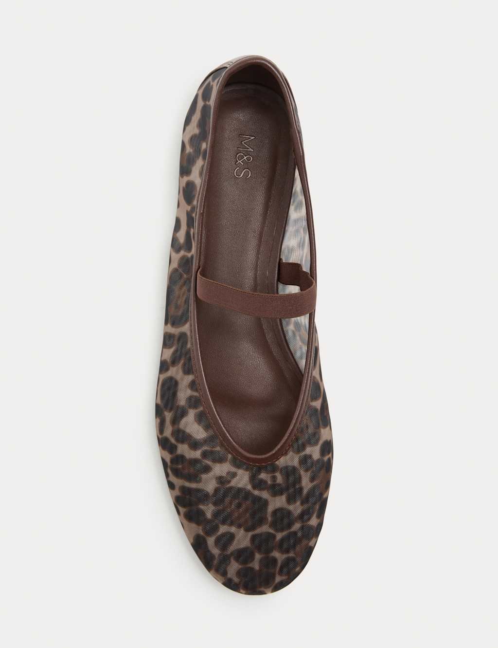 Marks & Spencer M&S Leopard Print Mesh Mary Jane Ballet Pumps Brown Mix - 2