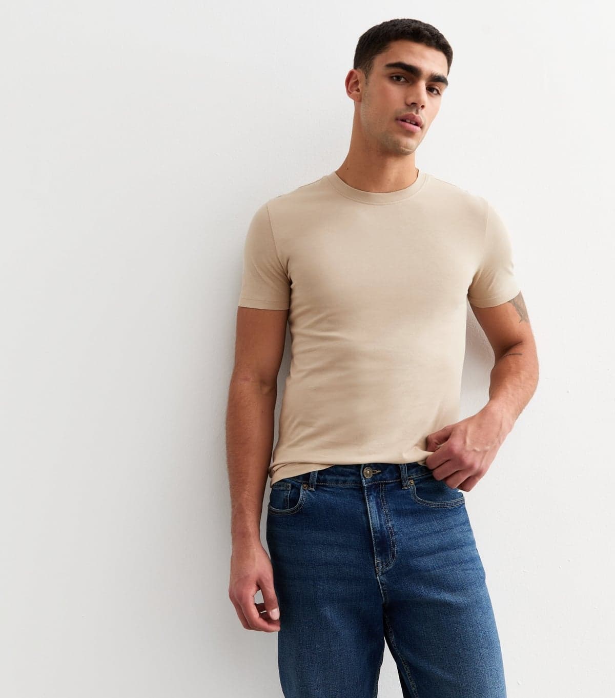 New Look Men's Stone Muscle Fit T-Shirt New Look