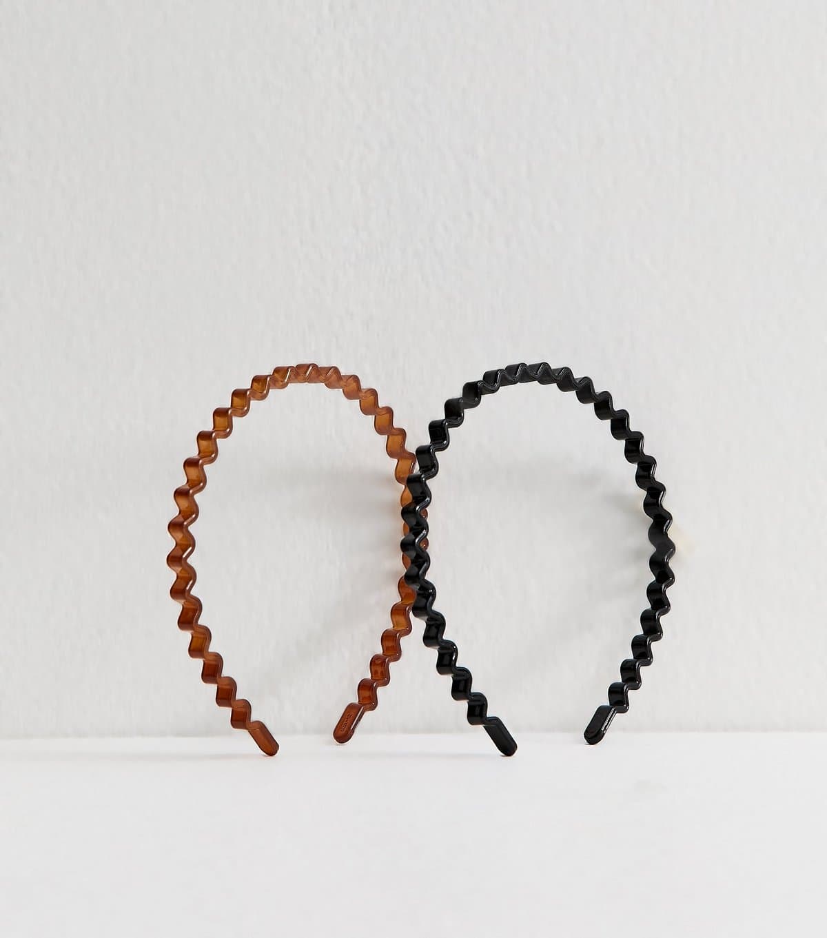 New Look Pack Of 2 Black and Brown Translucent Zig Zag Headbands New Look