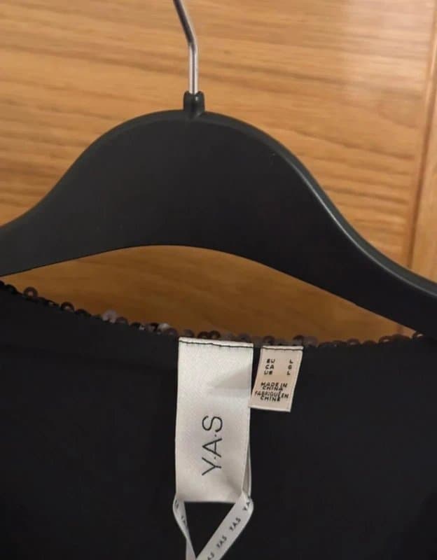 ASOS YAS Black Sequin Embellished Flapper V-Neck Long Sleeve Tassel Fringe Hem Party Midi Dress