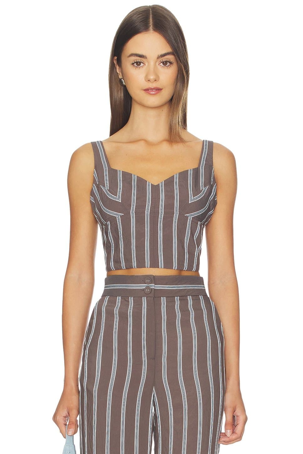 revolve Veronica Beard Dark Mocha Striped Crop Top