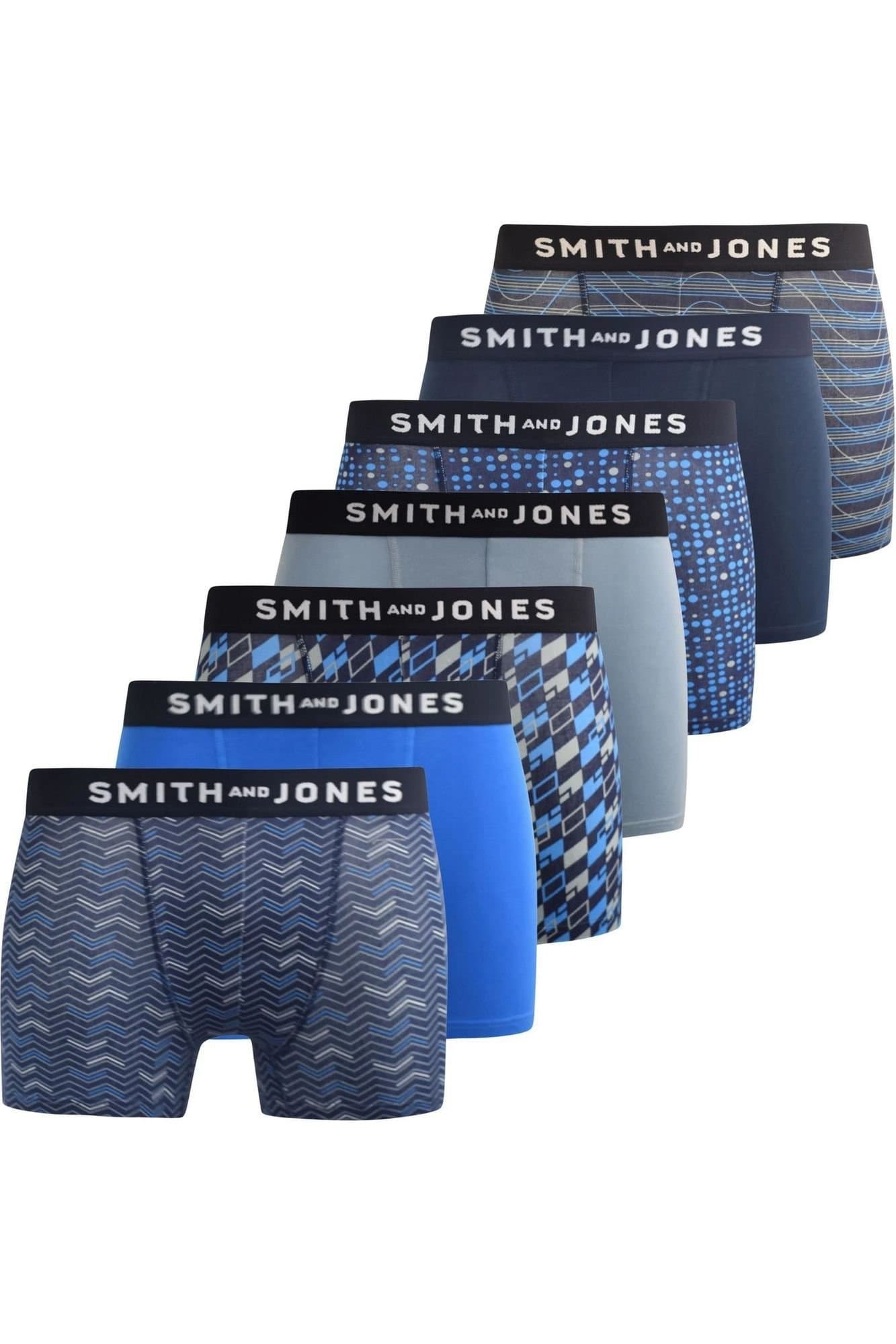 Smith & Jones Smith & Jones Men's Zyden Assorted Designs Boxer Shorts (Pack of 7) in Dark Blue