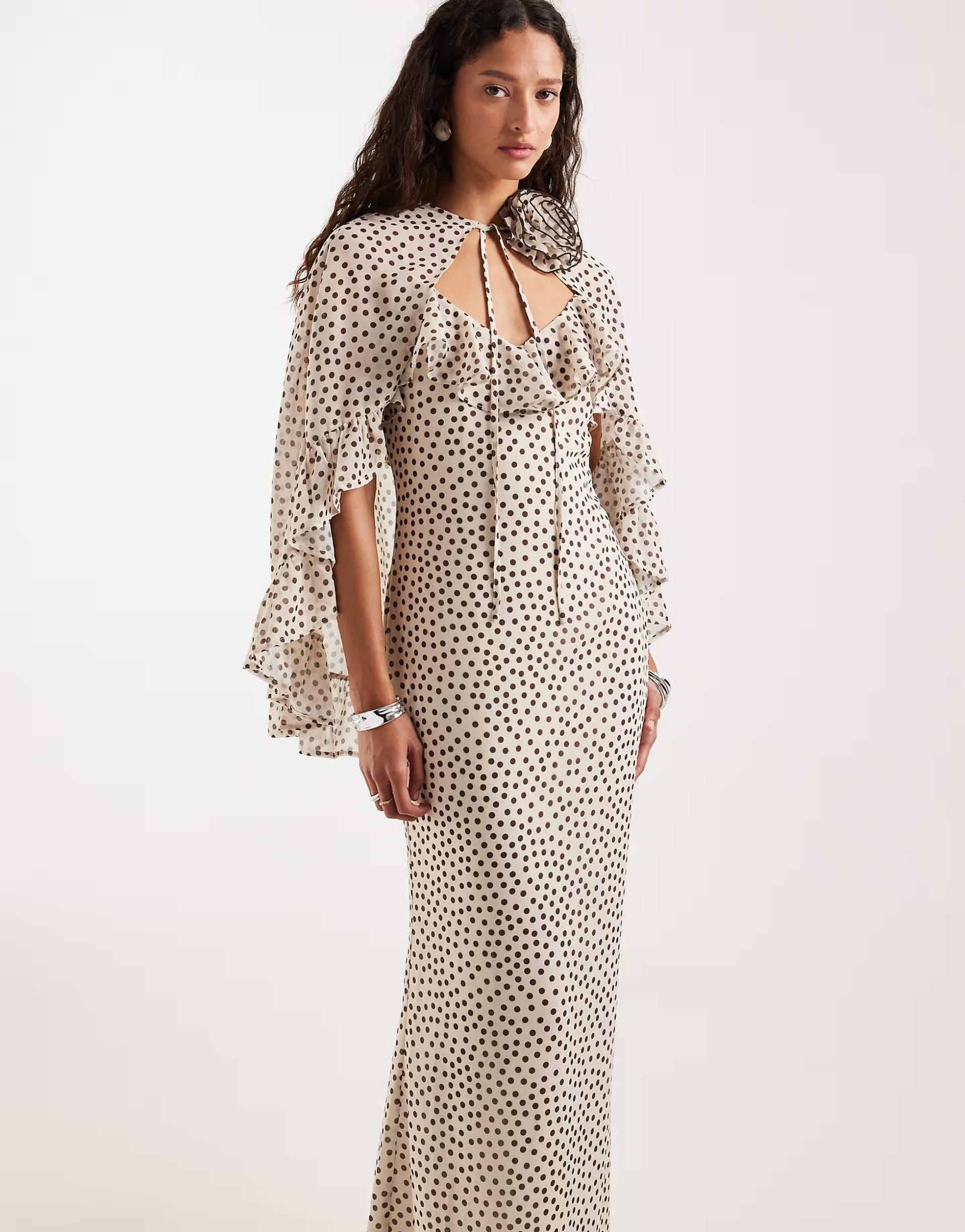 ASOS Cream & Brown Polka Dot Cape & Maxi Cami Dress