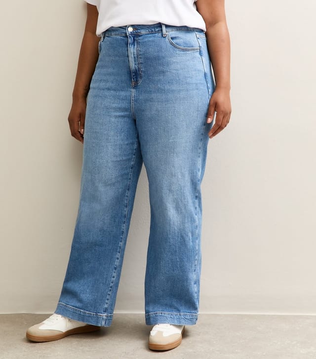 New Look Women's Plus Size Light Blue Elasticated Back Wide Leg Jeans Curves New Look - 2