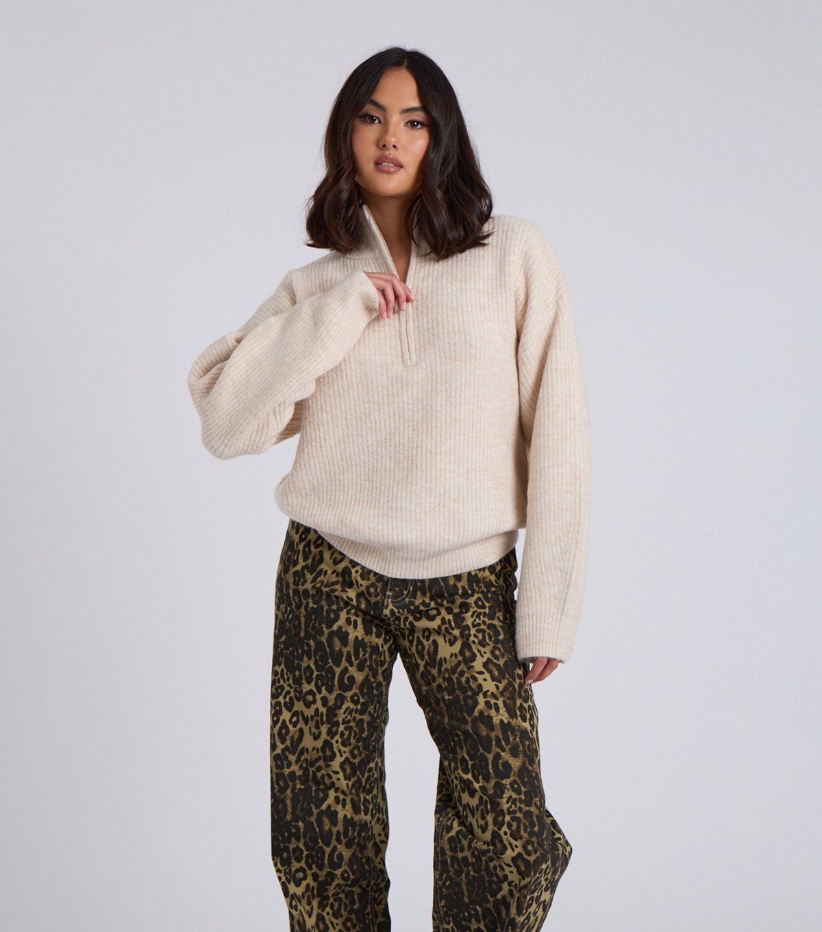 Urban Bliss Women's Cream Rib Half Zip Jumper Urban Bliss New Look - 2