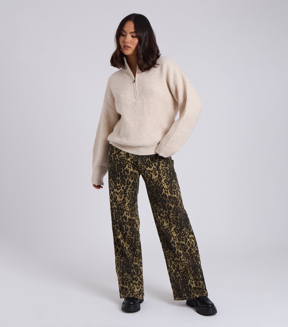 Urban Bliss Women's Cream Rib Half Zip Jumper Urban Bliss New Look - 3