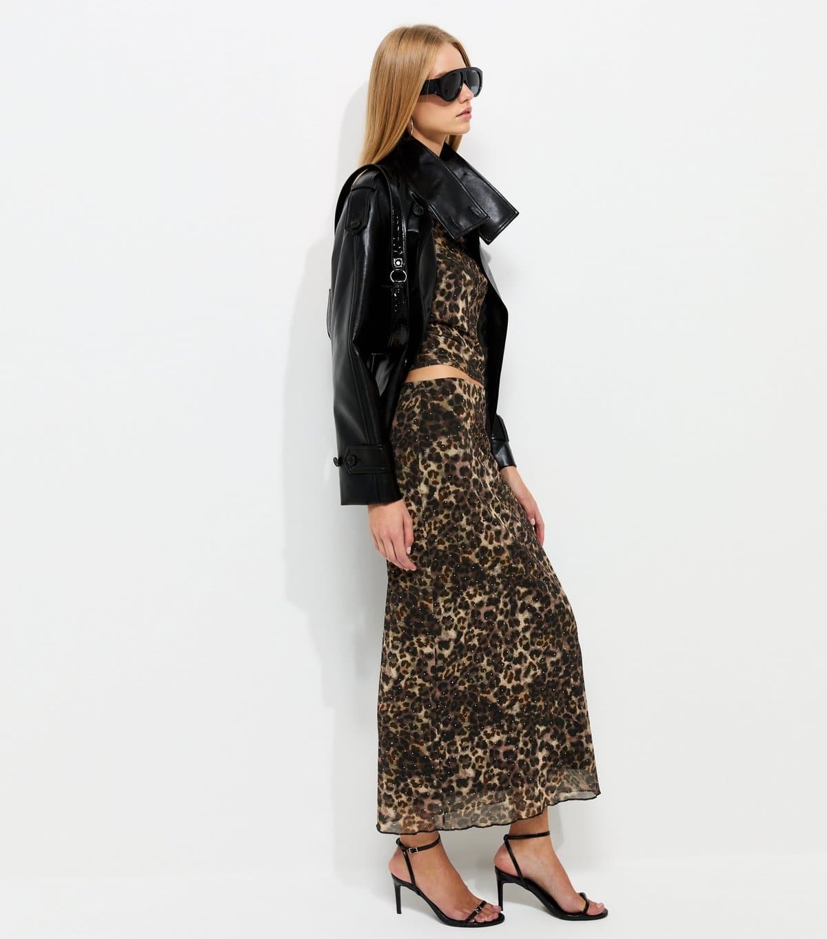 New Look Women's Brown Mesh Leopard Print Midi Skirt New Look