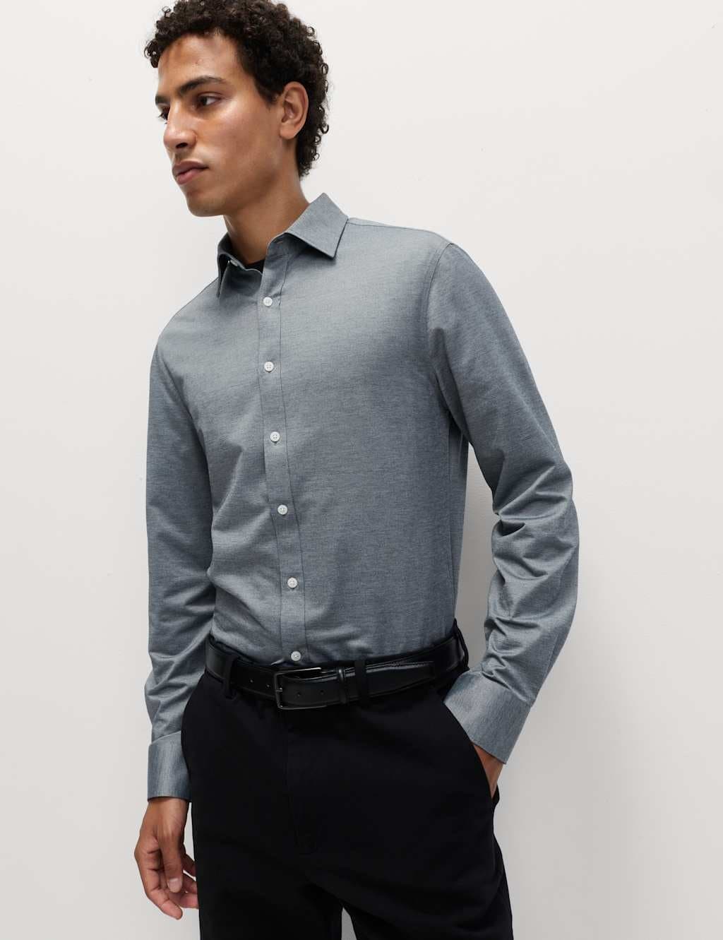 Marks & Spencer M&S Regular Fit Ultimate Jersey Shirt Navy