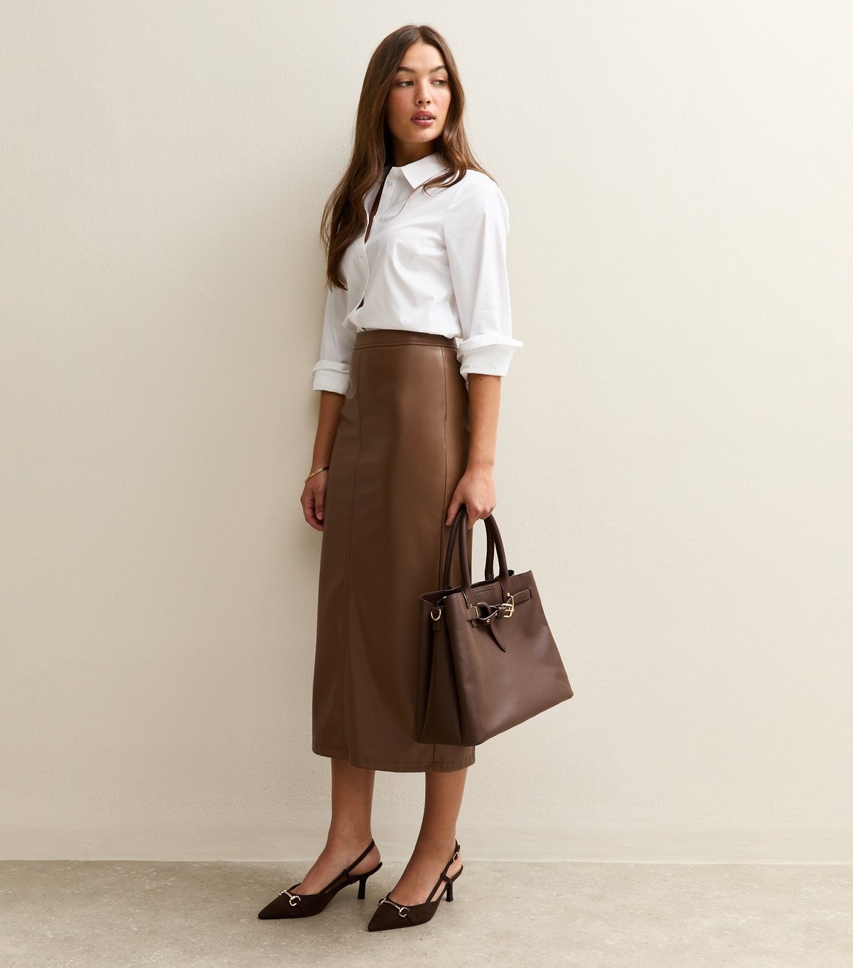 New Look Women's Tan Faux Leather Pencil Skirt New Look - 2