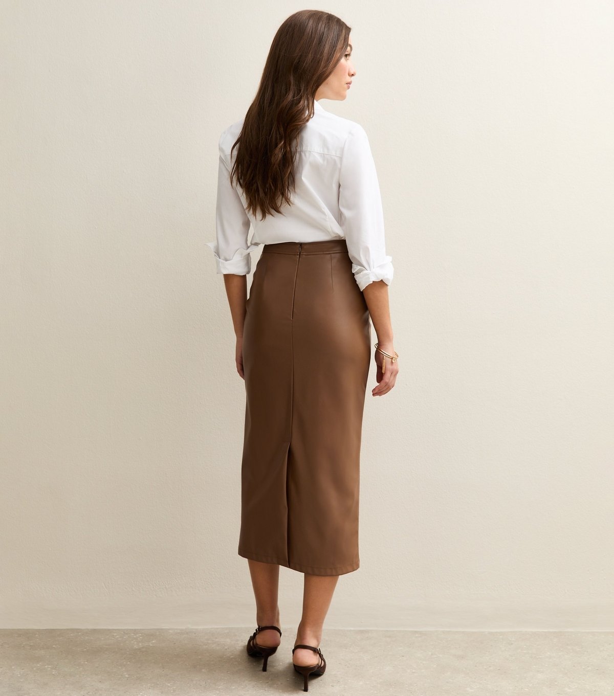 New Look Women's Tan Faux Leather Pencil Skirt New Look - 4