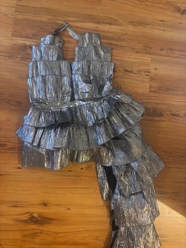 ASOS Asos luxe metallic pleated halter asymmetric draped top