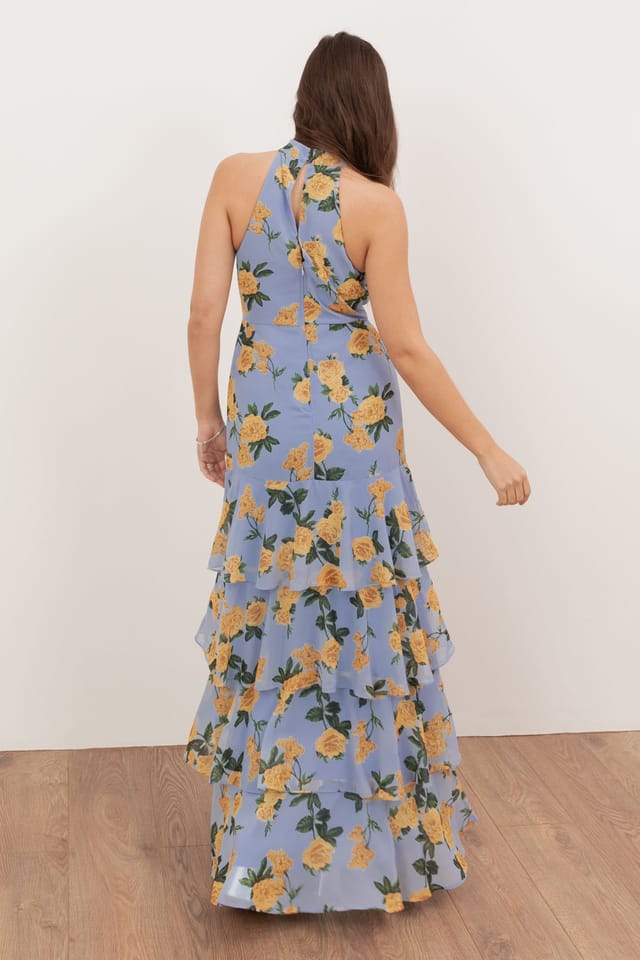 Anaya with Love Anaya with Love Women's Floral Print Halter Neck Tiered Maxi Dress in Blue - 2
