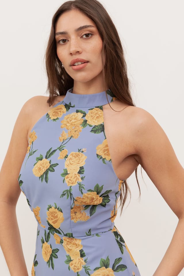 Anaya with Love Anaya with Love Women's Floral Print Halter Neck Tiered Maxi Dress in Blue - 3