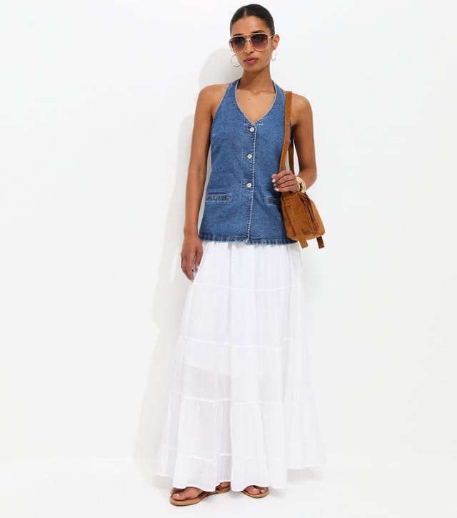 New Look Women's Blue Cotton Longline Halter Neck Waistcoat New Look - 3