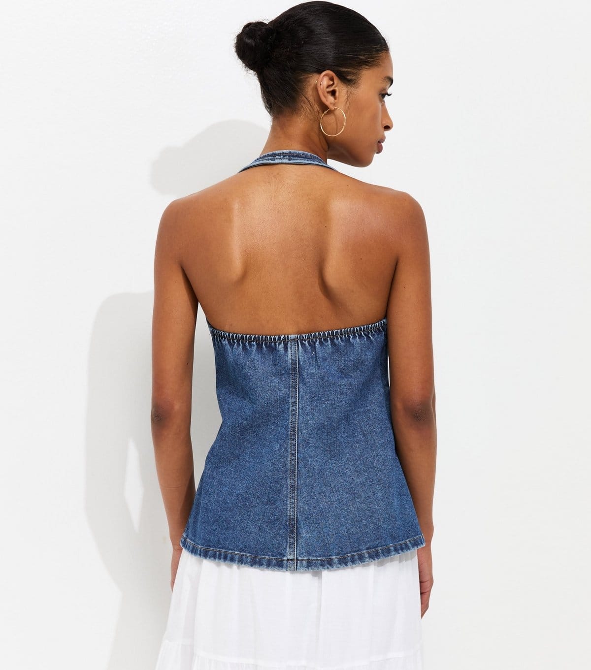 New Look Women's Blue Cotton Longline Halter Neck Waistcoat New Look - 4