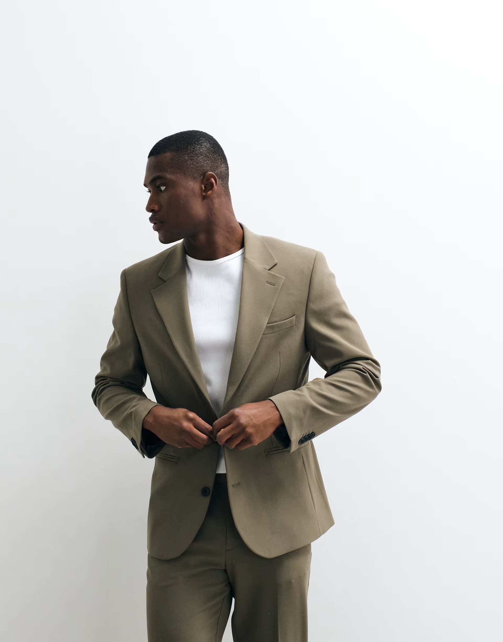 ASOS ASOS DESIGN FlexMax™  skinny suit jacket in olive green