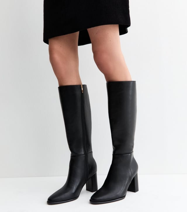 New Look Women's Extra Calf Fit Black Faux Leather Block High Leg Boots Vegan New Look - 2