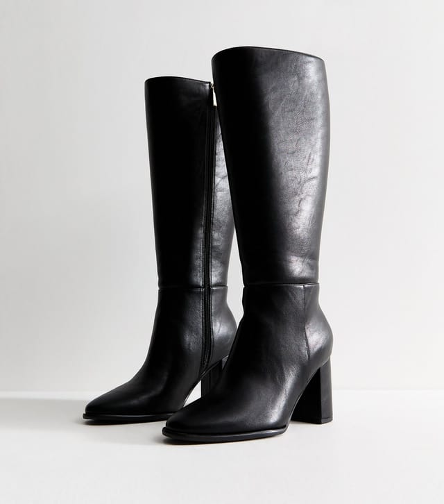 New Look Women's Extra Calf Fit Black Faux Leather Block High Leg Boots Vegan New Look - 3