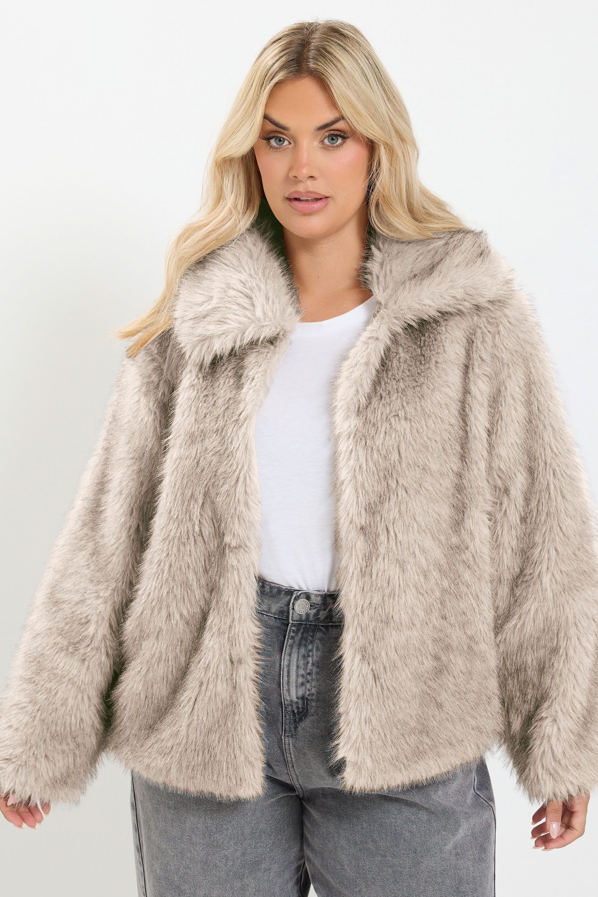 Yours Yours Women's Faux Fur Tipped Coat in Grey