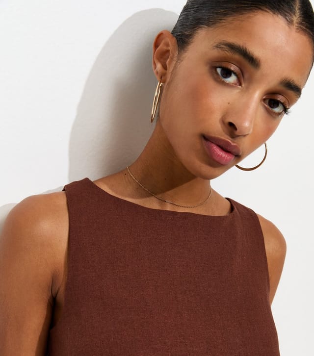 New Look Women's Dark Brown Linen Blend Tie Back Mini Dress New Look - 3