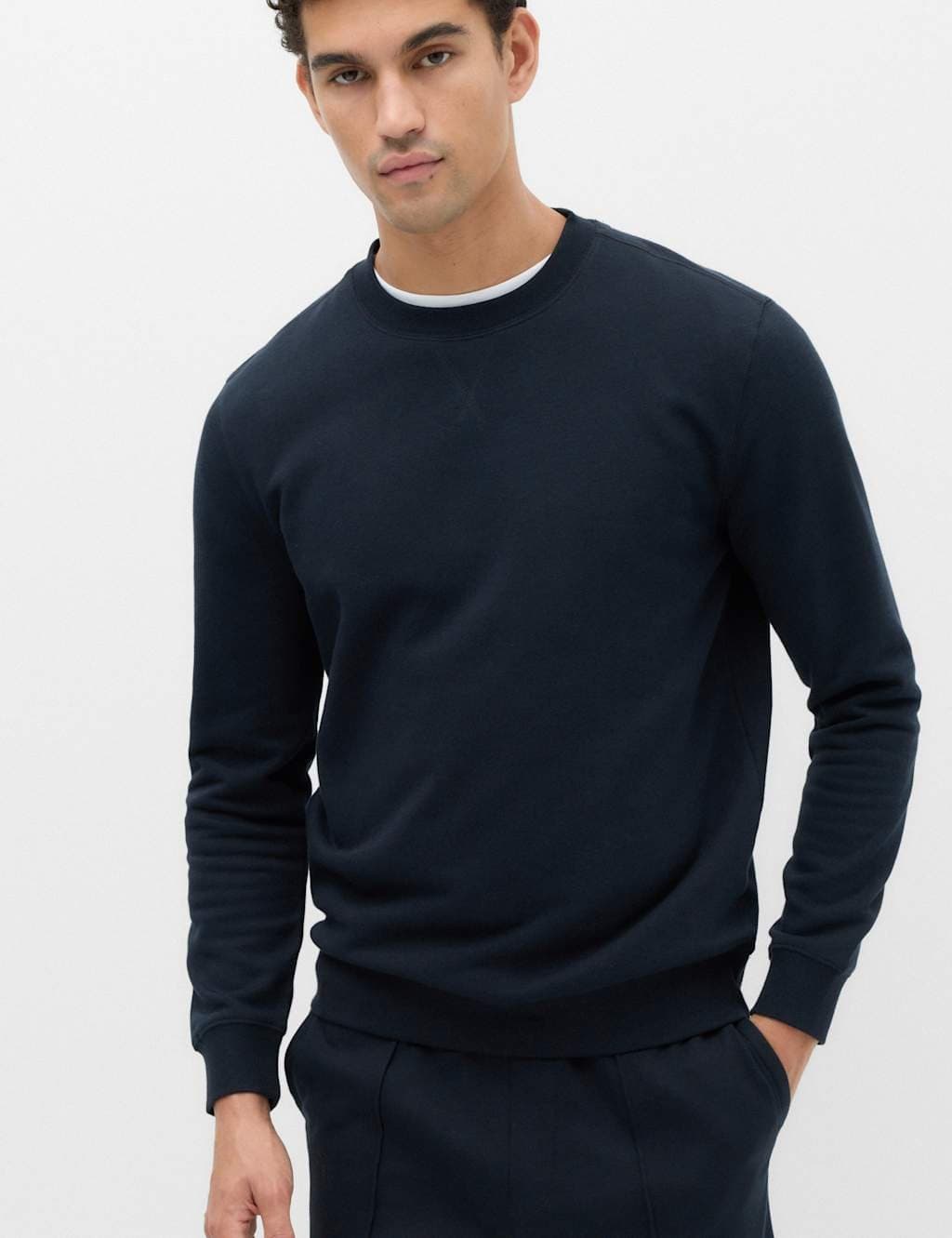 Marks & Spencer M&S Cotton Rich Brushback Sweatshirt Navy
