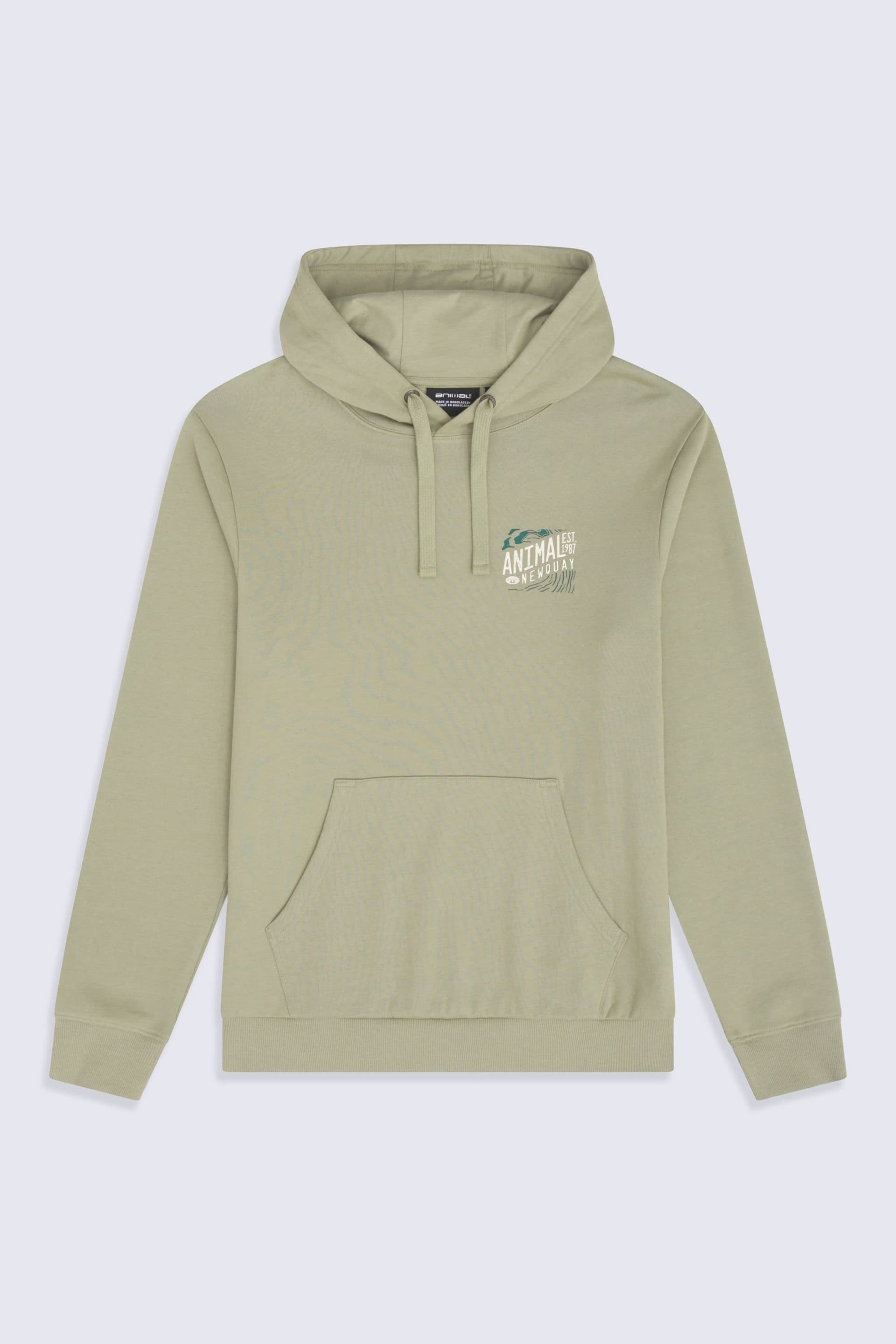 Animal Animal Men's 'River' Newquay Print Lightweight Breathable Cotton Casual Hoodie in Khaki