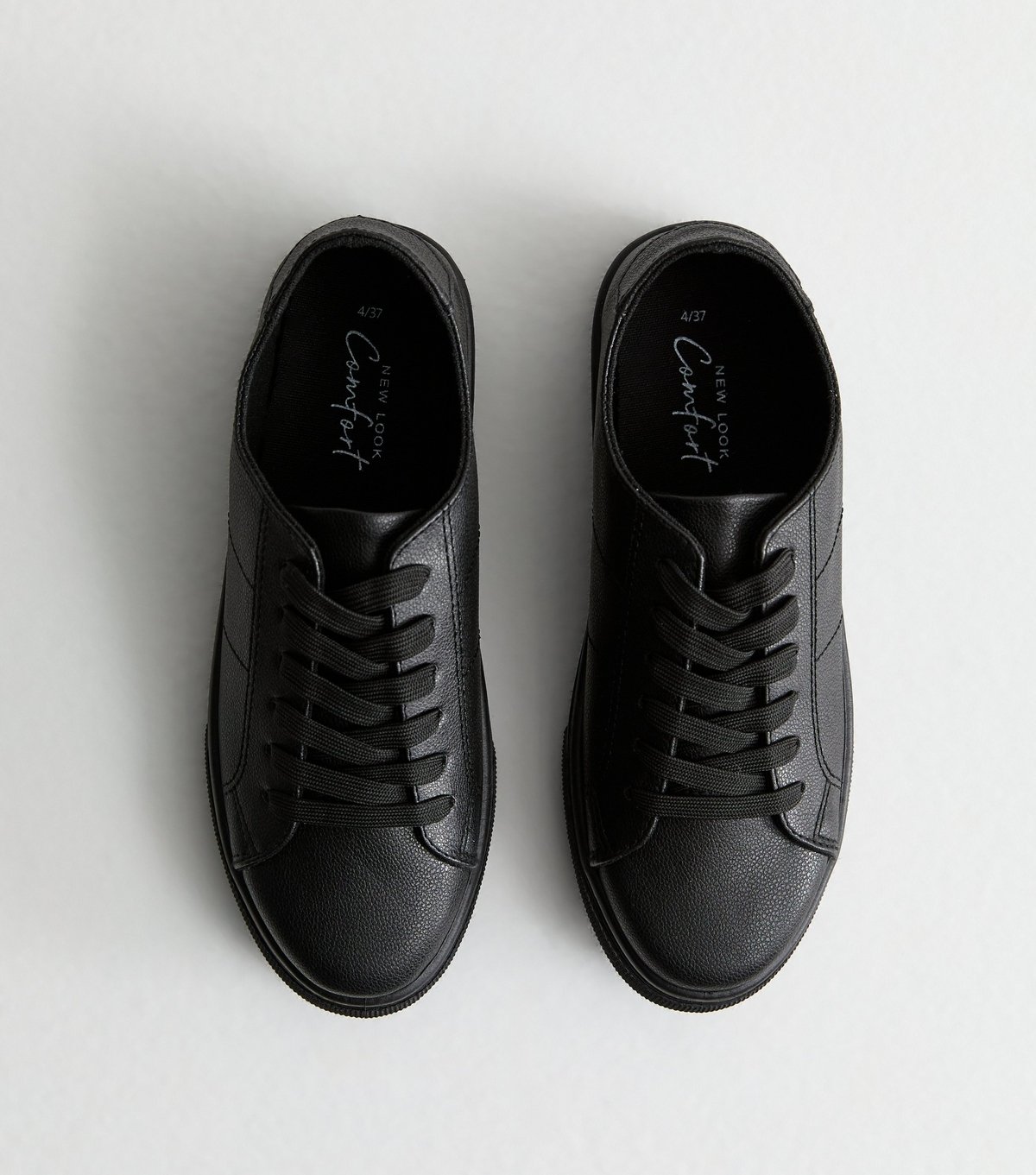 New Look Women's Black Leather-Look Trainers New Look - 3