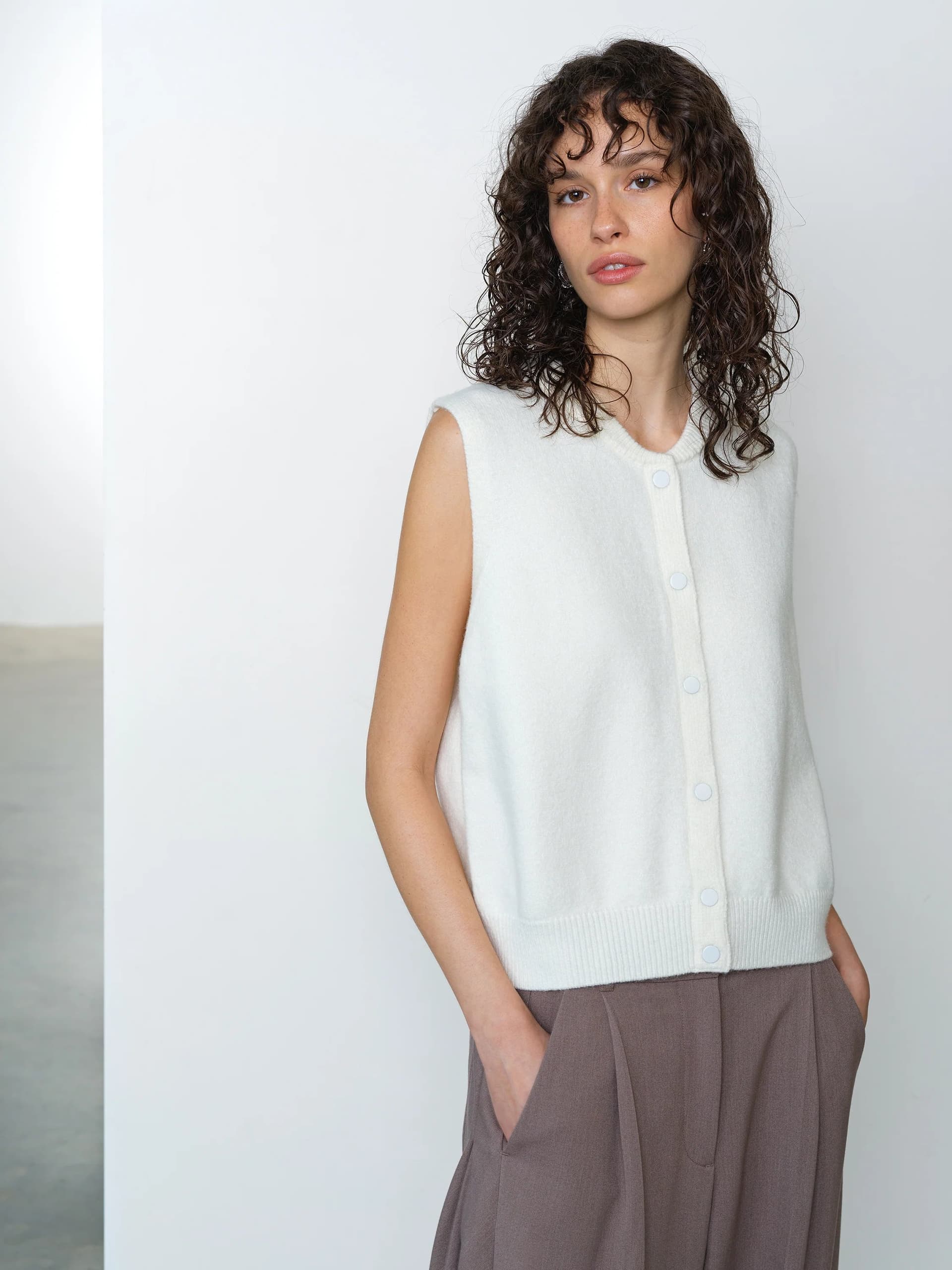 French Connection Shae Knit Sleeveless Bomber Vest Summer White