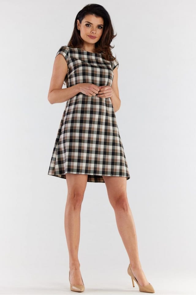 Love Lace Love Lace Women's Elegant Checkered Mini Dress Short Sleeves in Brown - 2