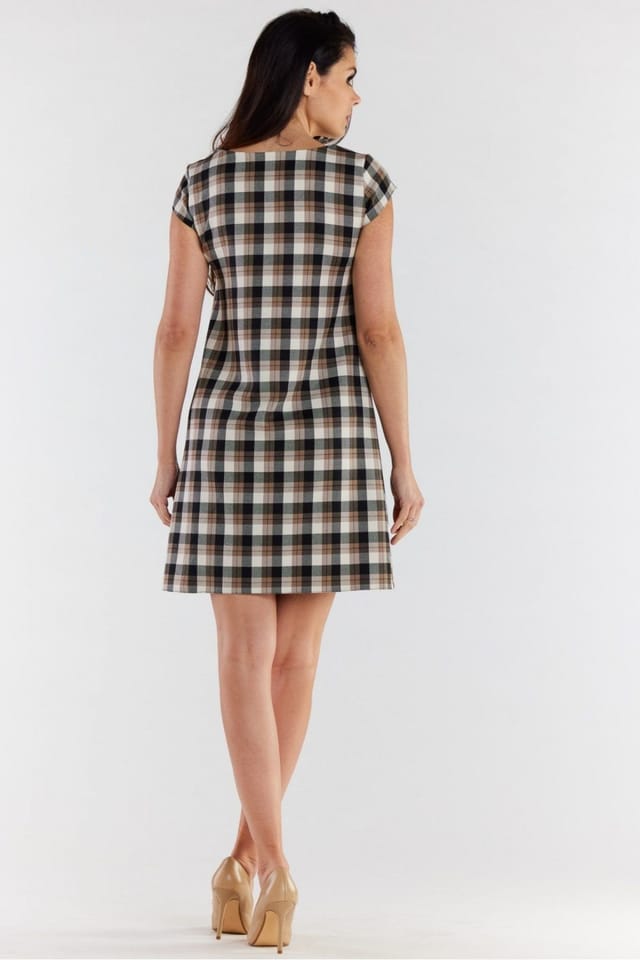 Love Lace Love Lace Women's Elegant Checkered Mini Dress Short Sleeves in Brown - 3